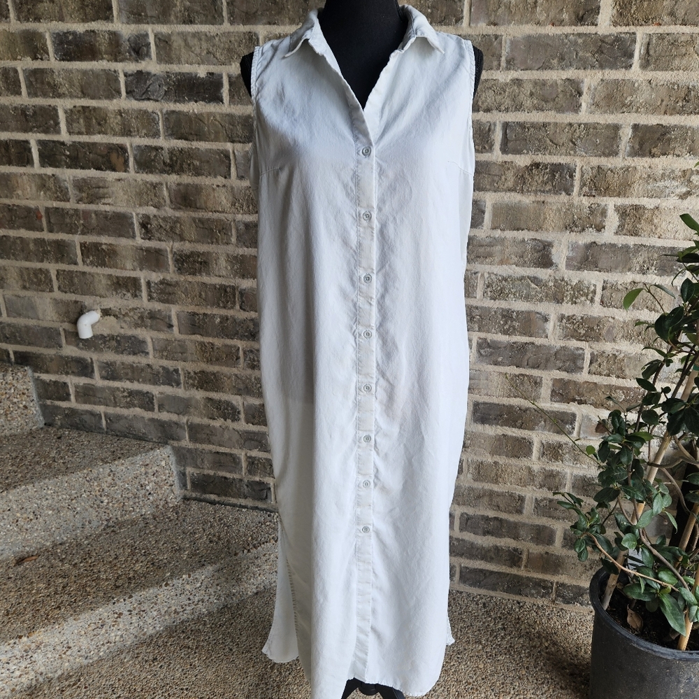 Side Stitch Sleeveless Full Length Buttton‎ Up Dress Size PM Blue/green